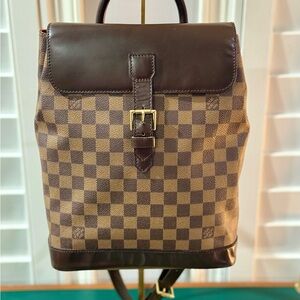 Louis Vuitton Soho Backpack Damier Ebene Brown Gold Hardware Vintage